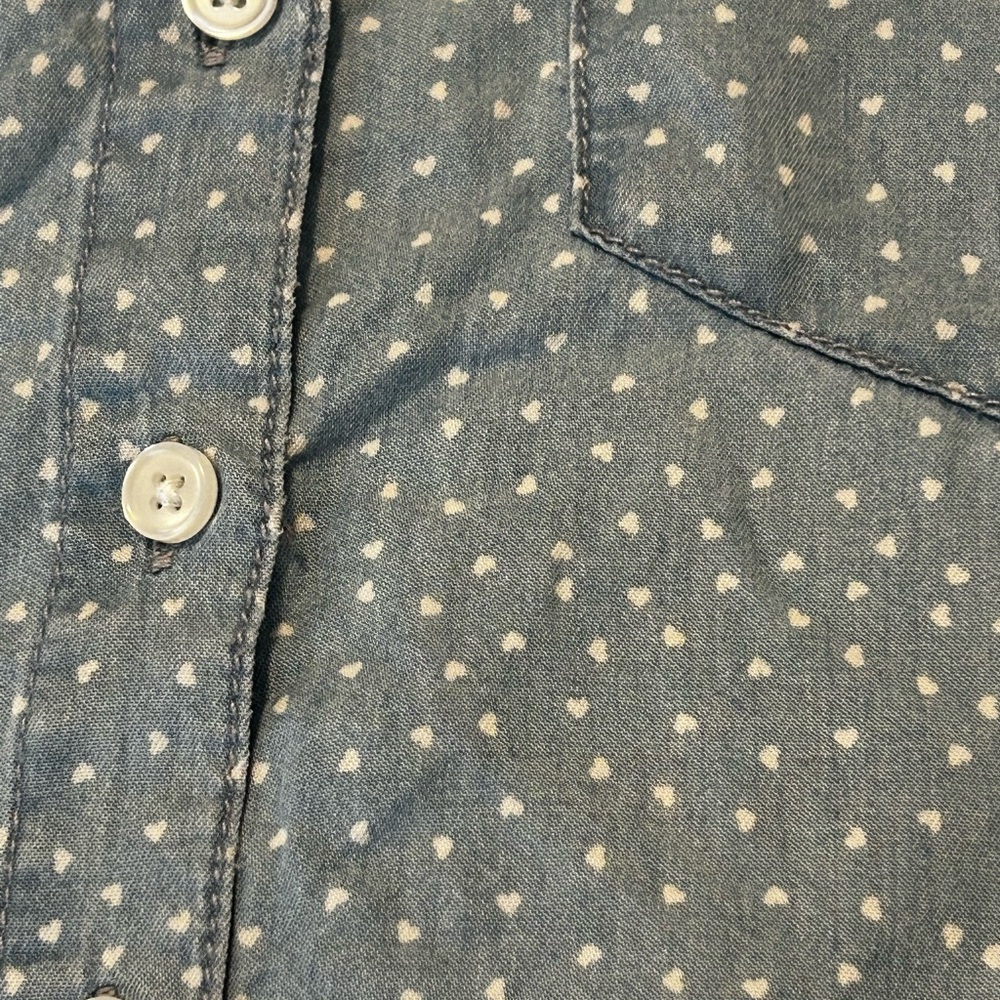 Printed Hearts Denim Button Up Top Chambray - image 4